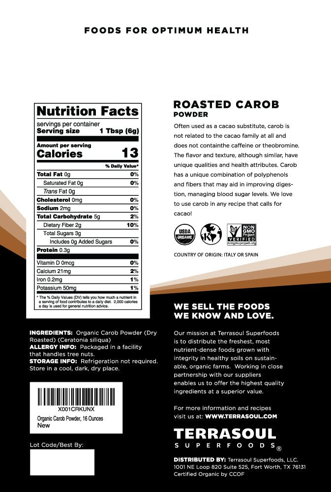 Terrasoul Organic Carob Powder, 4 Lbs (4 Pack) – Cocoa Powder Substitute | High in Fiber