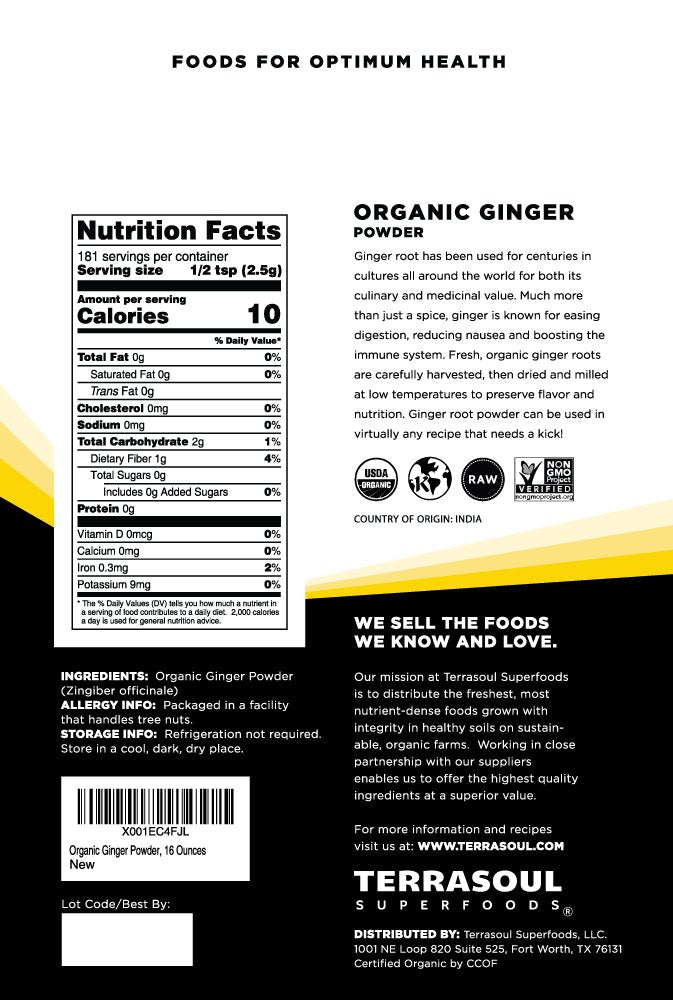 Terrasoul Superfoods Organic Ginger Powder – 2 Lbs (2 Pack) | Raw, Lab-Tested, Non-GMO