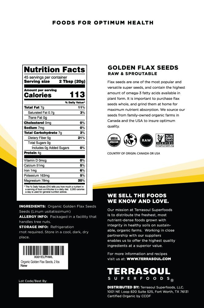 Terrasoul Organic Golden Flax Seeds — 6 lbs (3 Pack) | Non-GMO, Raw, Gluten-Free, Vegan
