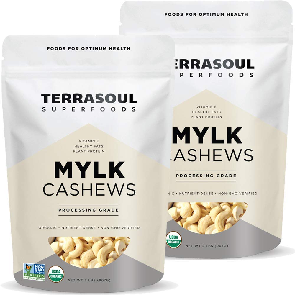 Terrasoul Organic Raw Cashews (Mylk Grade) – 4 Lbs Pack of 2 for Snacking, Cashew Milk & Nut Butter
