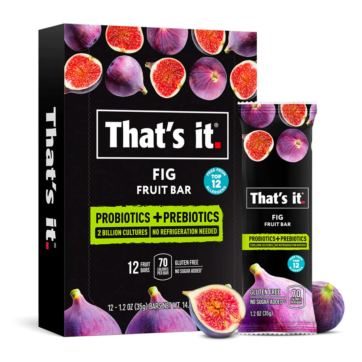 That's it. Fig Probiotic Fruit Bar Pack – Real Fruit + Probiotics, 70 Calories Per Bar, All Natural, 2 Ingredients, Shelf-Stable, Allergy-Friendly (12 Count)