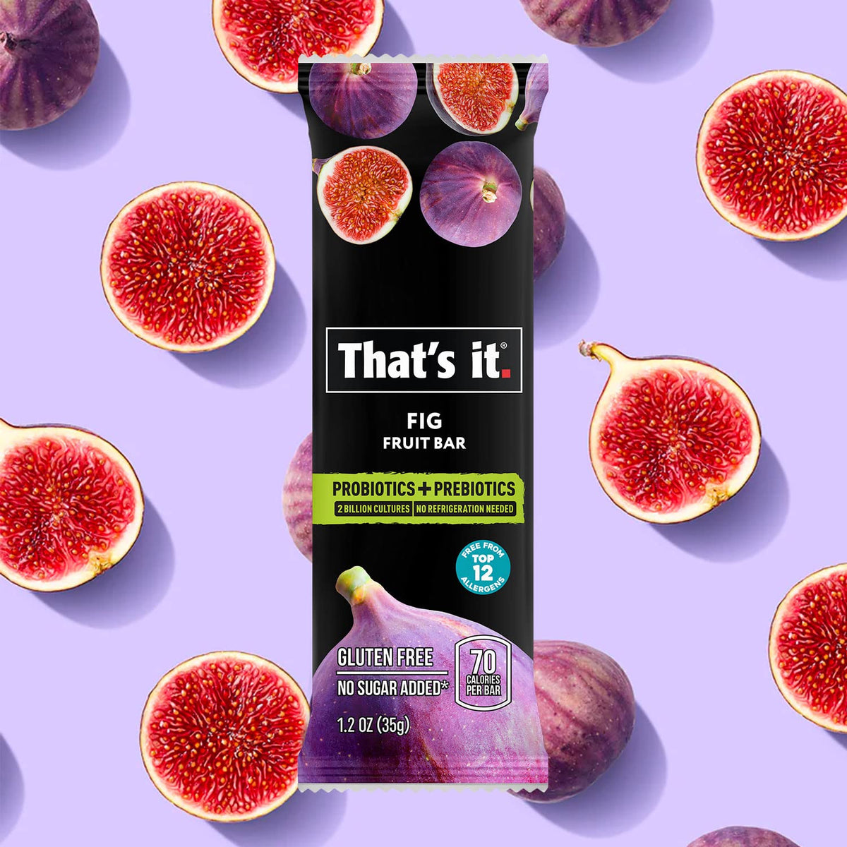 That's it. Fig Probiotic Fruit Bar Pack – Real Fruit + Probiotics, 70 Calories Per Bar, All Natural, 2 Ingredients, Shelf-Stable, Allergy-Friendly (12 Count)
