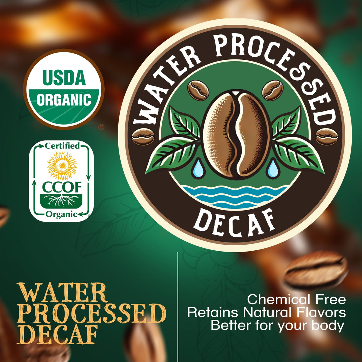 The Bean Coffee Company Water Processed DECAF California Blend – Medium Roast, Whole Bean Coffee, 16 oz