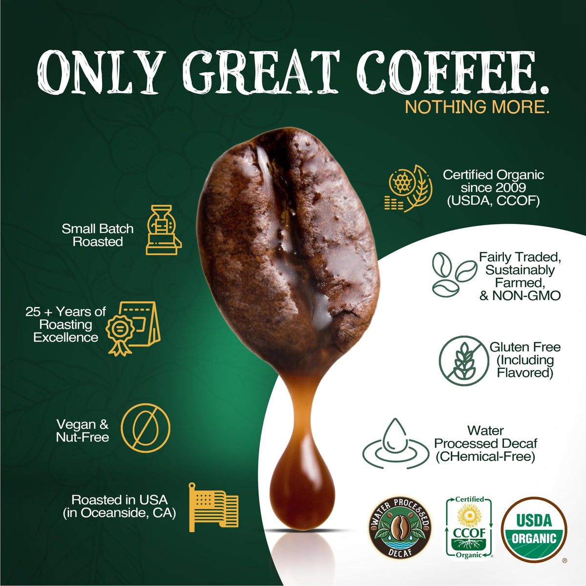 The Bean Coffee Company Water Processed DECAF California Blend – Medium Roast, Whole Bean Coffee, 16 oz
