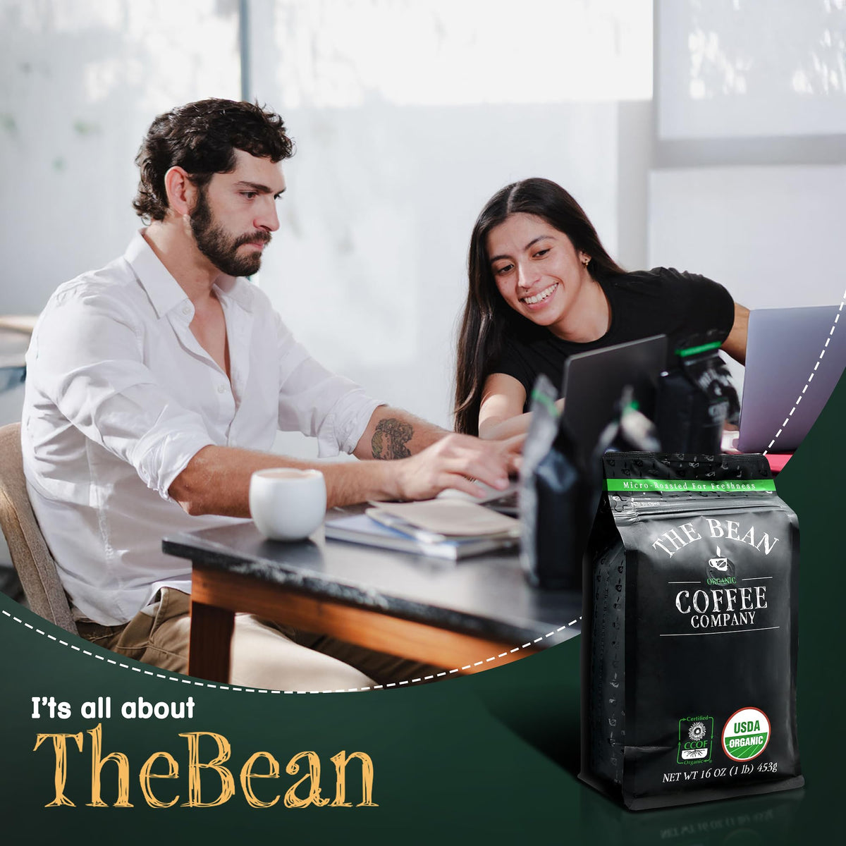 The Bean Coffee Company Water Processed DECAF California Blend – Medium Roast, Whole Bean Coffee, 16 oz