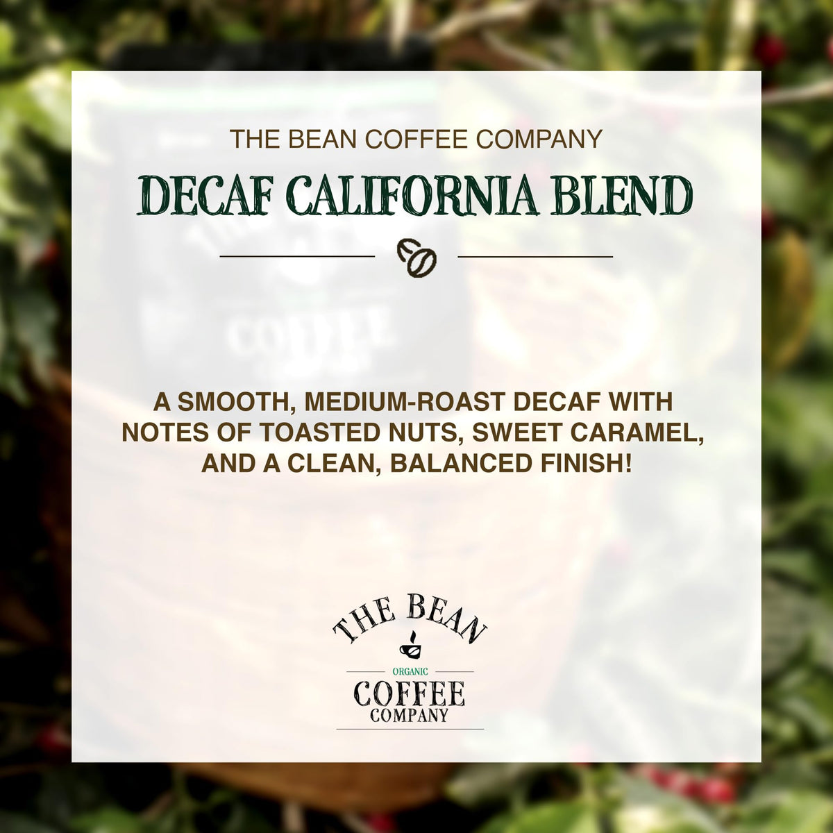 The Bean Coffee Company Water Processed DECAF California Blend – Medium Roast, Whole Bean Coffee, 16 oz