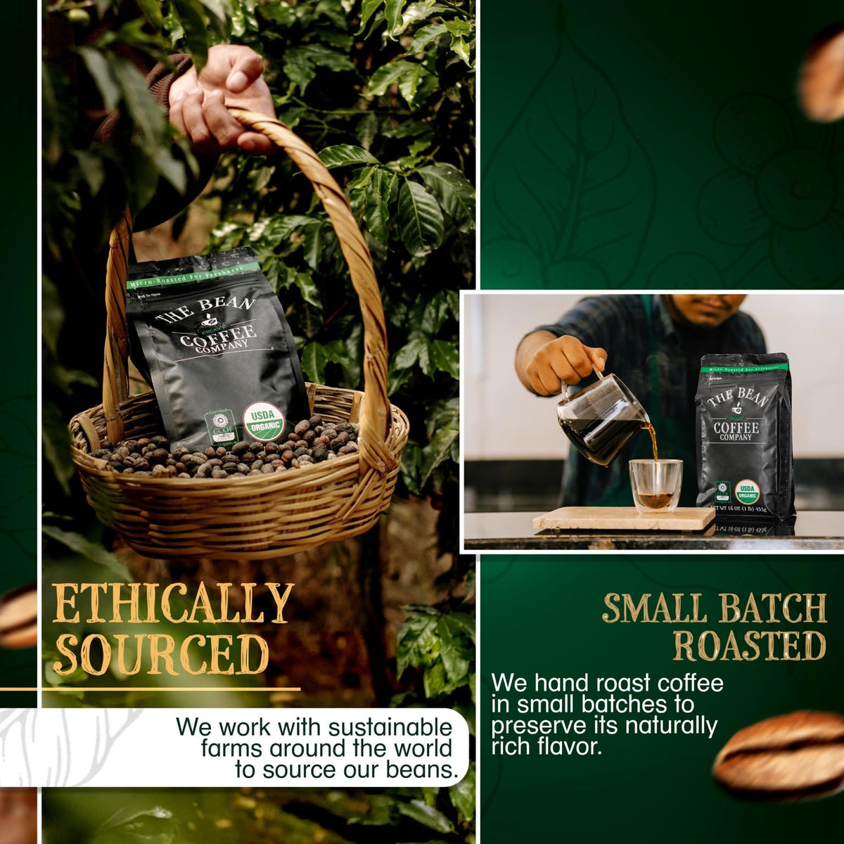 The Bean Organic Coffee Company Vanilla Bean – Medium Roast Ground Coffee, 16-Ounce Bag