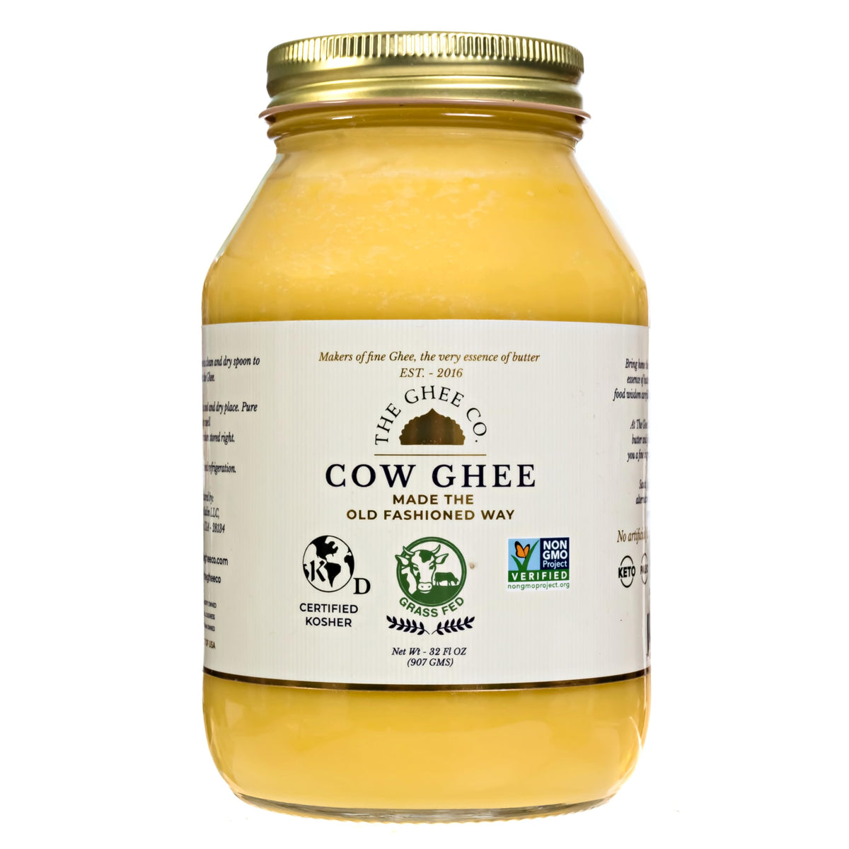 The Ghee Co. 32oz Ghee in Glass Jar – Grass-Fed, Kosher & Halal, Non-GMO, Paleo & Keto Friendly