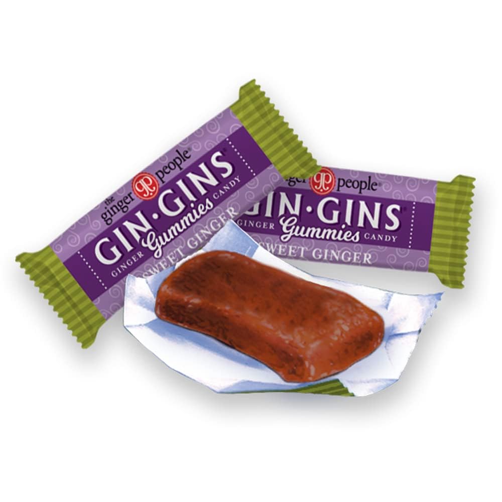GIN GINS Sweet Ginger Gummies by The Ginger People – Fresh Ginger Chews, 1 lb Bags (Pack of 2)