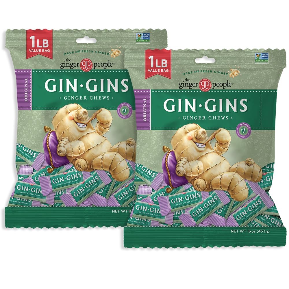 GIN GINS Original Ginger Chews – The Ginger People – 2-pack, 1 lb Each – Natural Ginger Candy