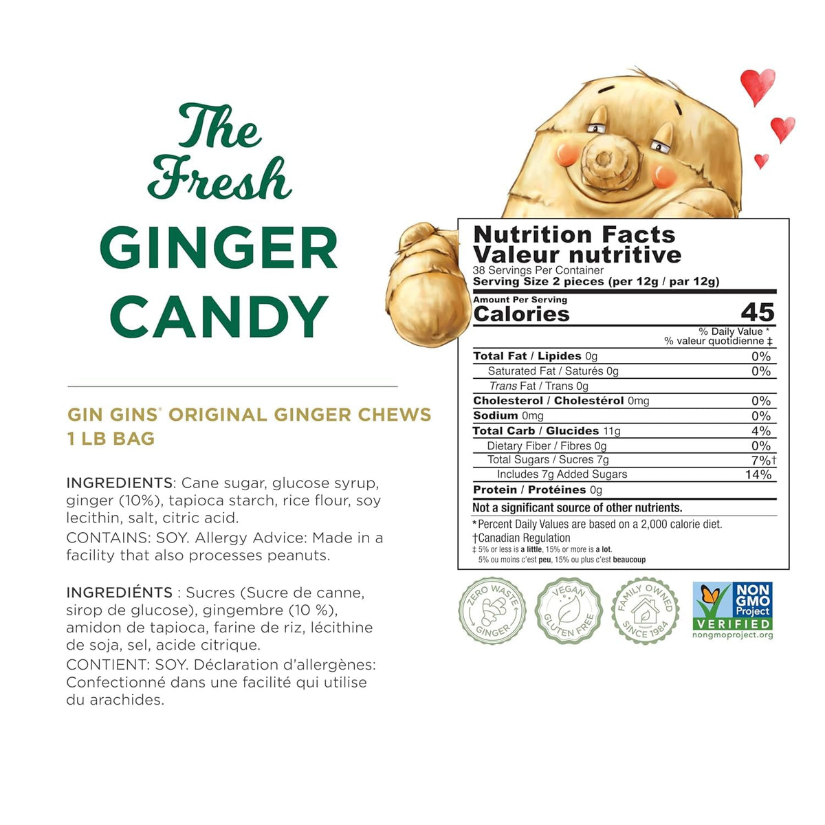 GIN GINS Original Ginger Chews – The Ginger People – 2-pack, 1 lb Each – Natural Ginger Candy