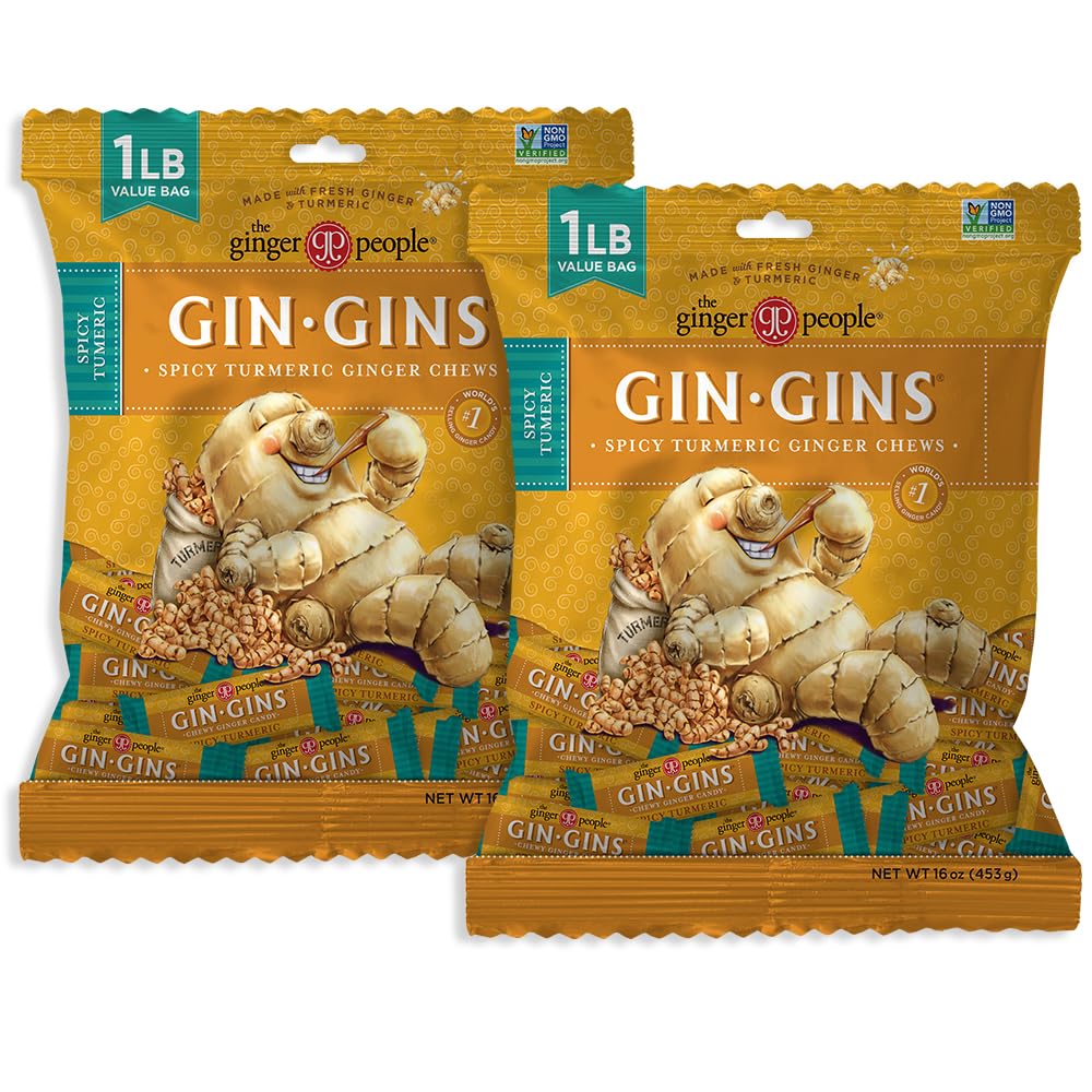 GIN GINS Spicy Turmeric Ginger Chews – The Ginger People – 2 x 16oz Bags