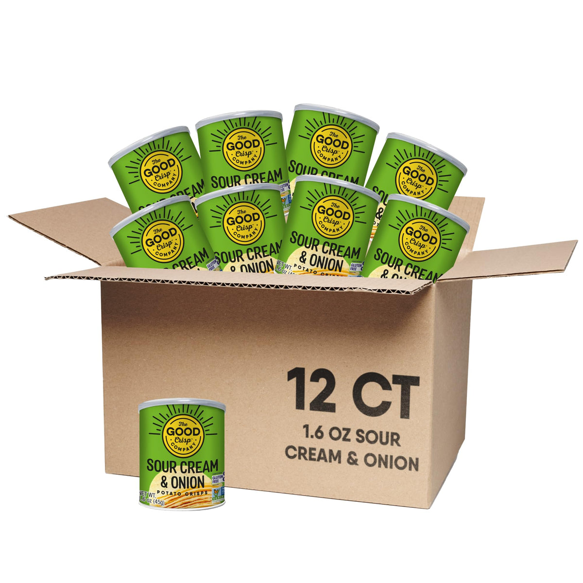 The Good Crisp Company Minis Sour Cream & Onion Gluten-Free Potato Chips – 12 Can Pack, 1.6 oz Each