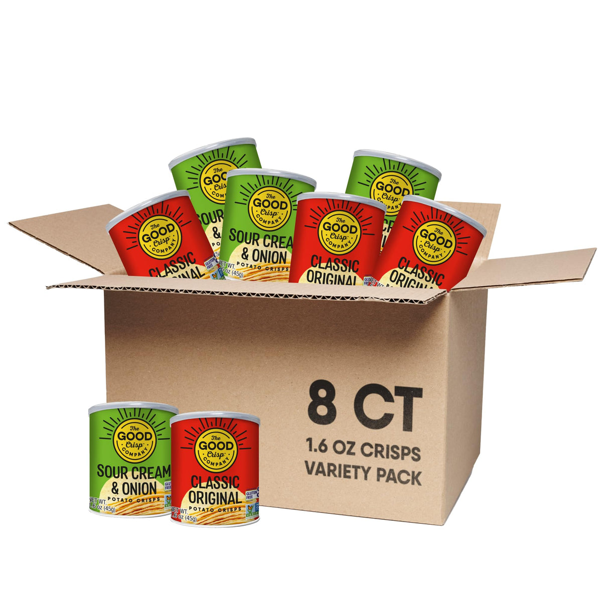 The Good Crisp Company Minis Variety Pack Gluten-Free Potato Chips – 8 Cans (1.6 oz each) | Non-GMO & Allergen Friendly