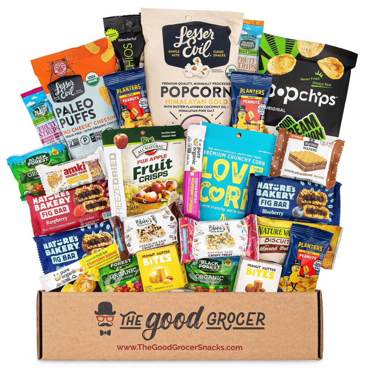 ALL NATURAL Healthy Snacks Care Package (30 Ct) – The Good Grocer Gift Box (Bars, Cookies, Puffs, Trail Mix)
