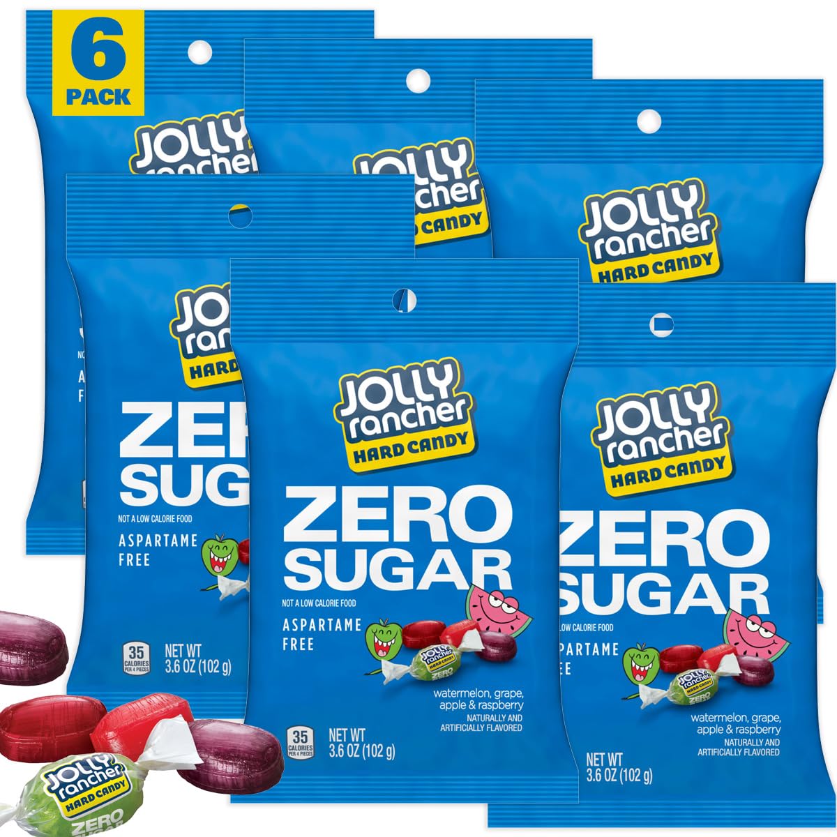 JollyRanchers Zero Sugar – 3.6 oz Bag (Pack of 6) | The Hampton Popcorn & Candy Company