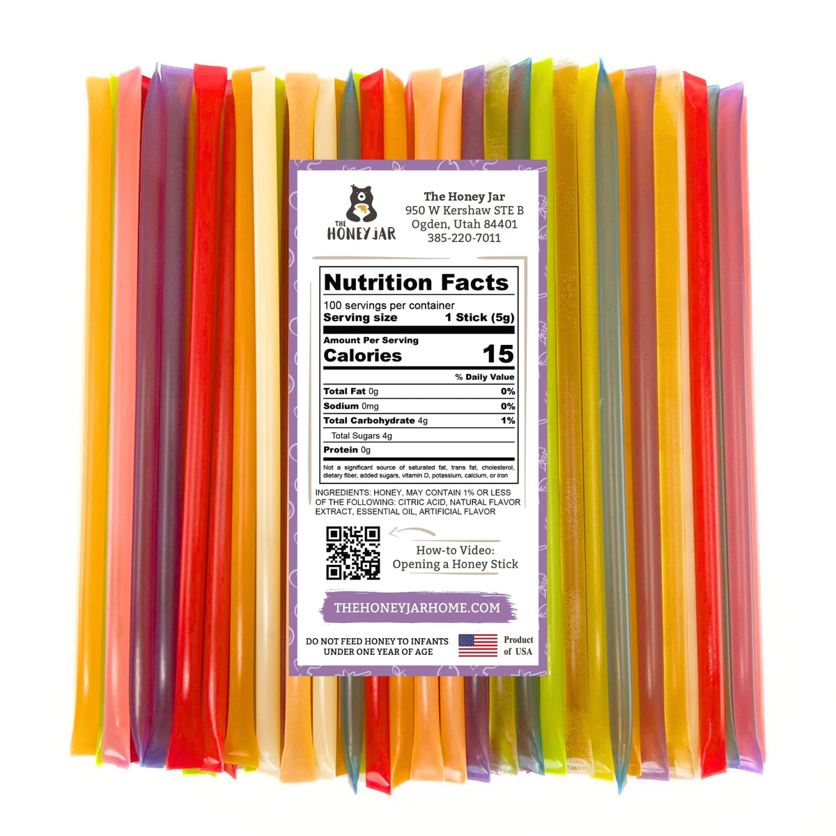 The Honey Jar Variety Pack Honey Sticks – Pure Clover Honey, 100 Count (USA Made)