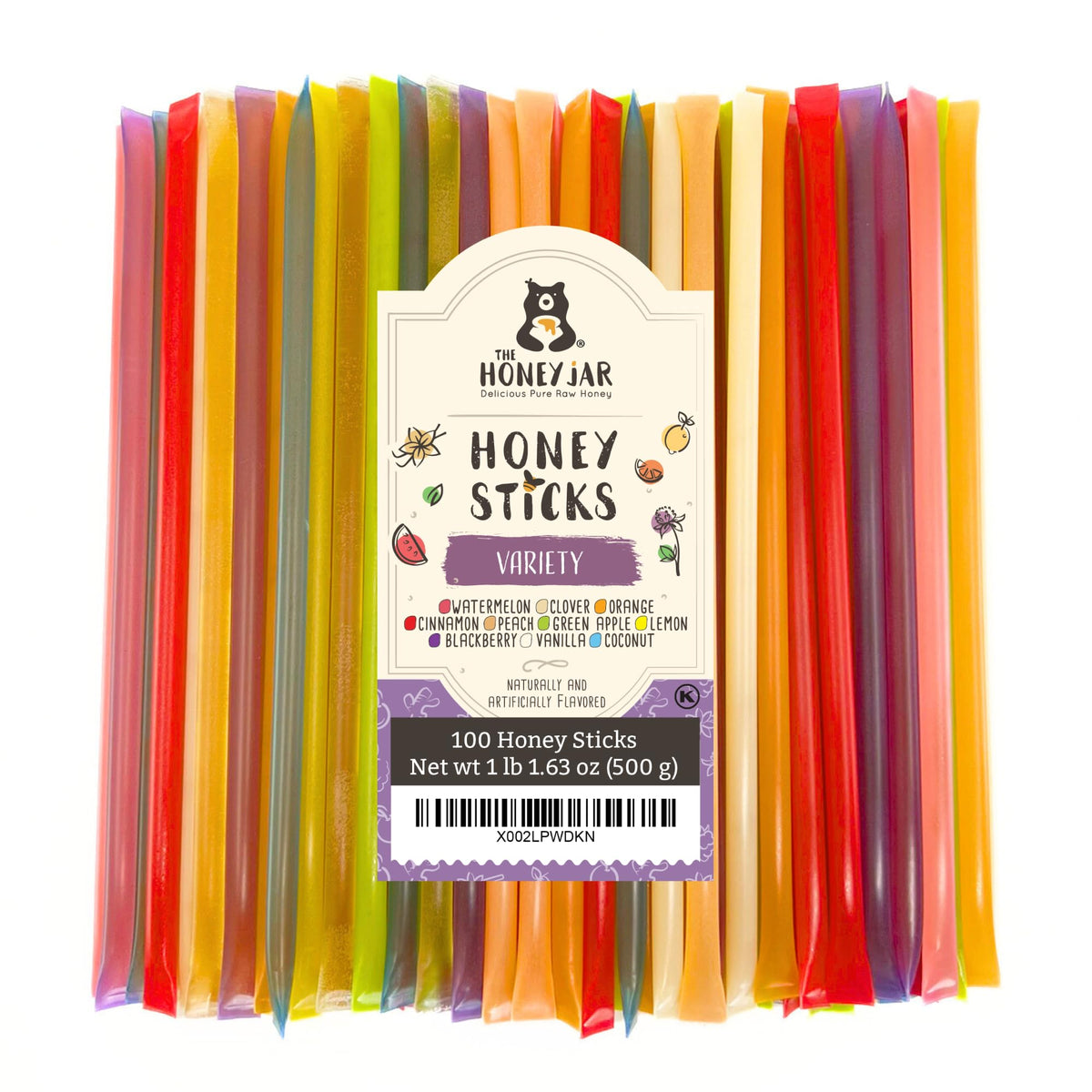 The Honey Jar Variety Pack Honey Sticks – Pure Clover Honey, 100 Count (USA Made)