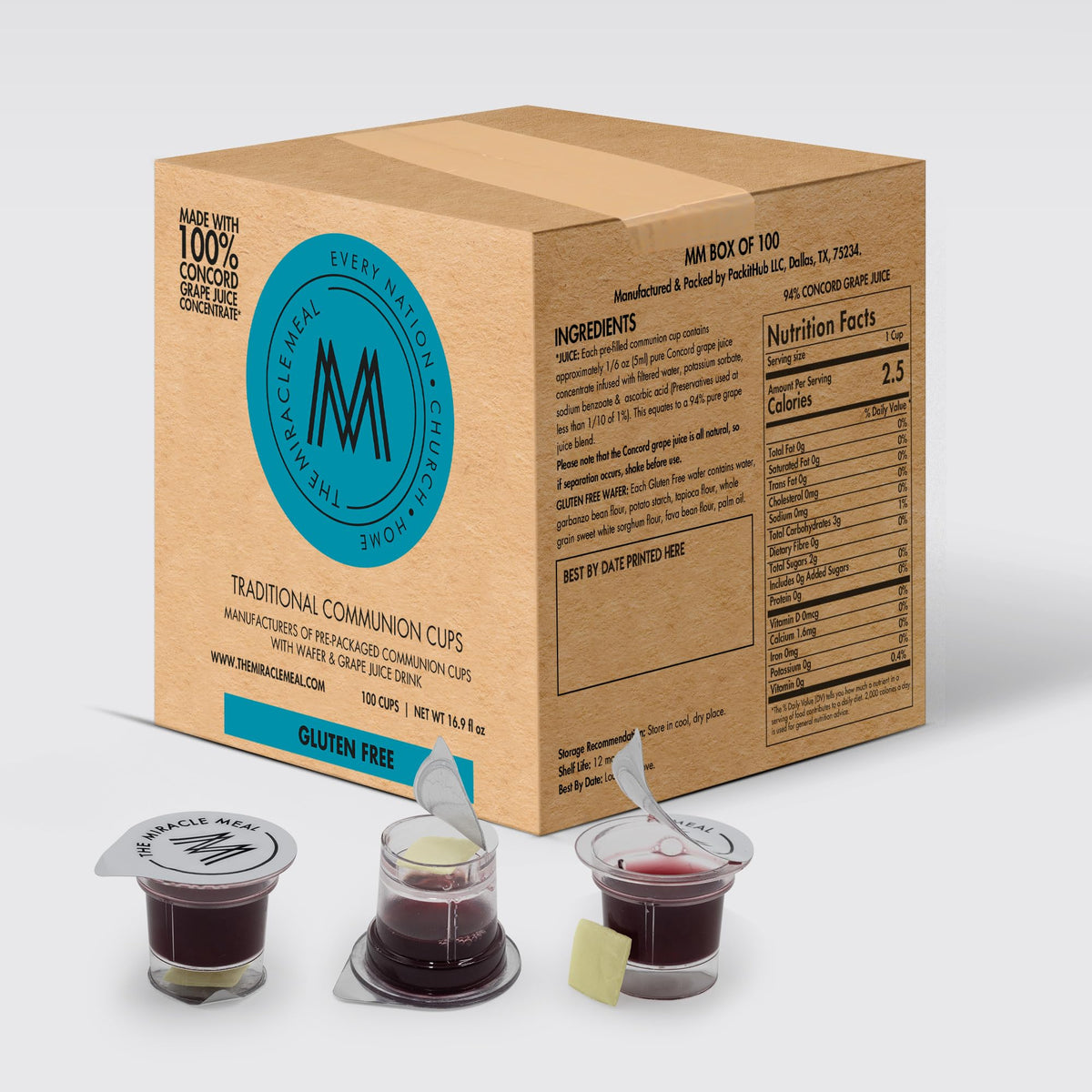 The Miracle Meal Gluten Free Communion Cups – 100 Count with Juice & Gluten-Free Wafer