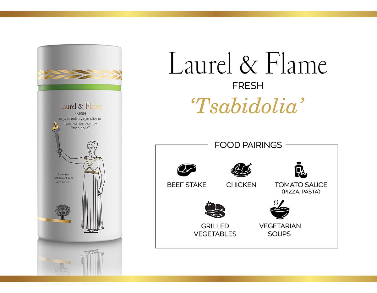 Laurel & Flame Fresh EVOO | The Olive Temple | Single Origin Greek Olive Oil