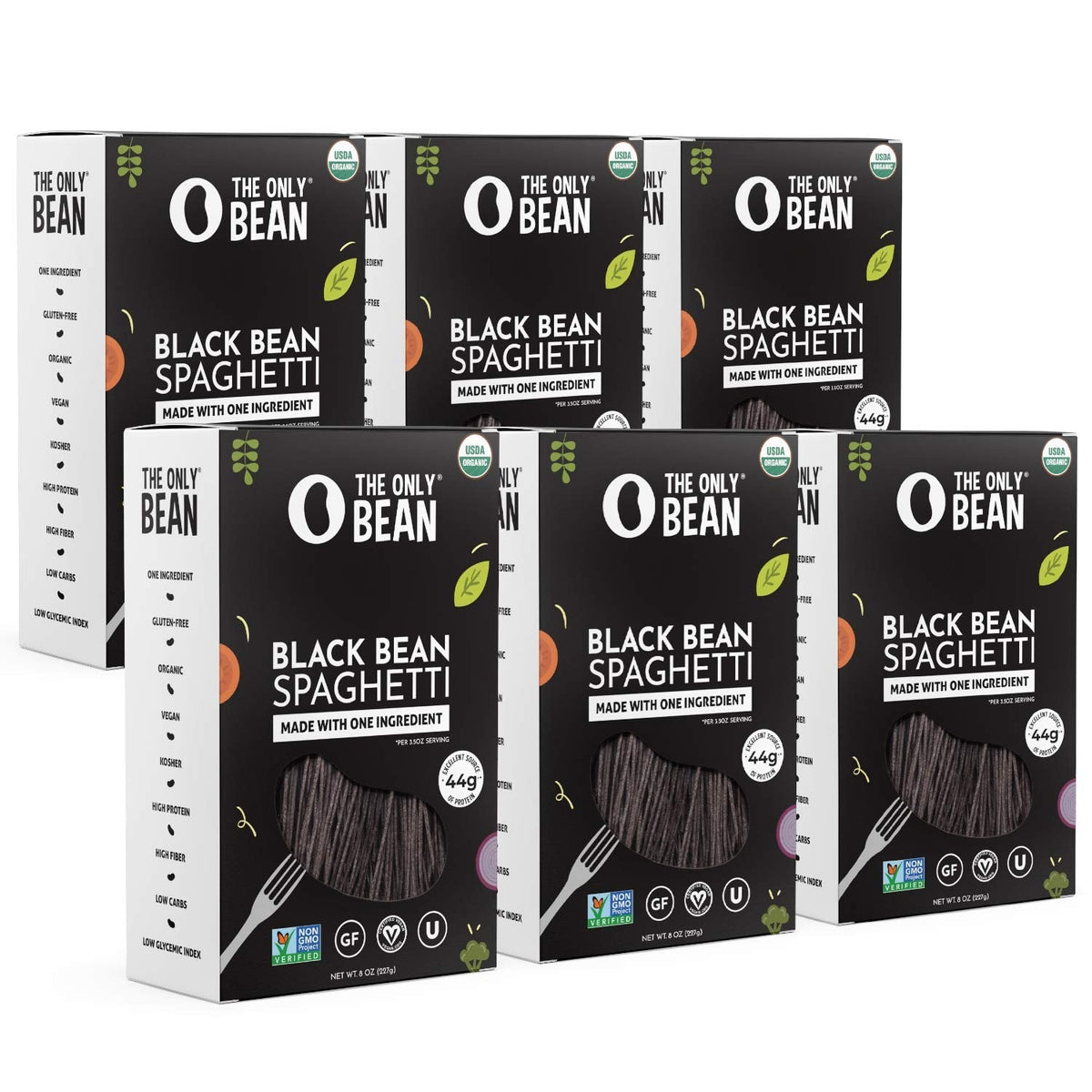 The Only Bean Organic Black Bean Spaghetti Pasta – High Protein, Low-Carb, Gluten-Free & Vegan (8 oz, 6 Pack)