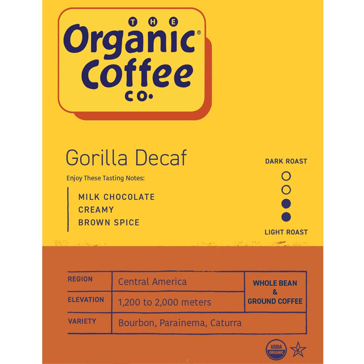 The Organic Coffee Co. Gorilla Decaf Whole Bean Coffee 2LB – Water Processed, USDA Organic