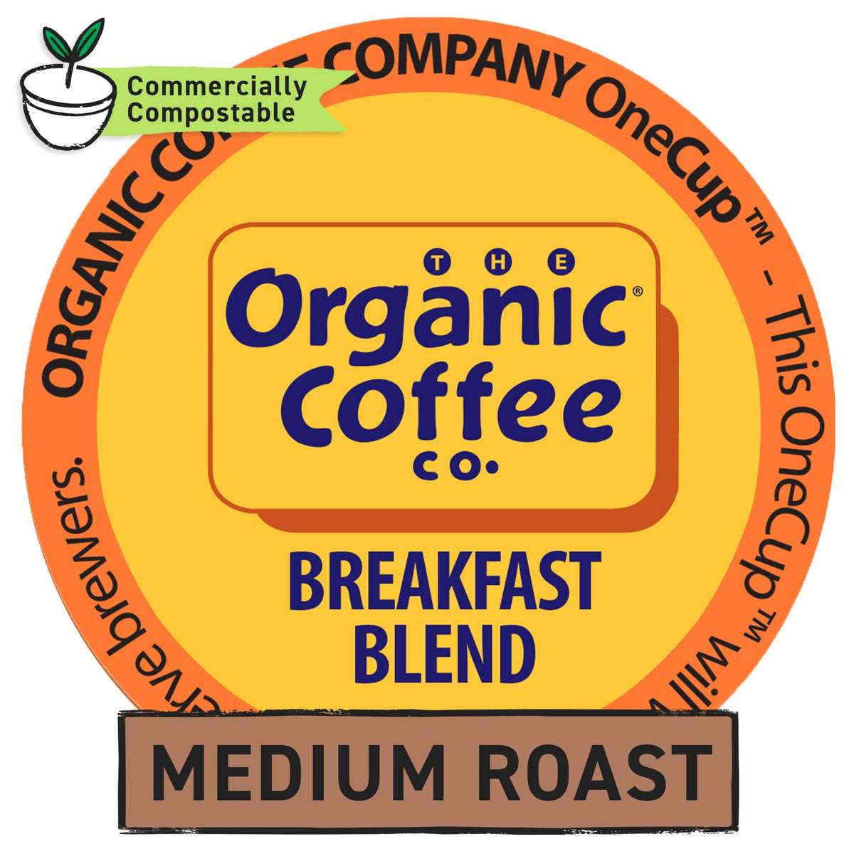 The Organic Coffee Co. Compostable Pods – Breakfast Blend (36 ct), K-Cup Compatible, USDA Organic