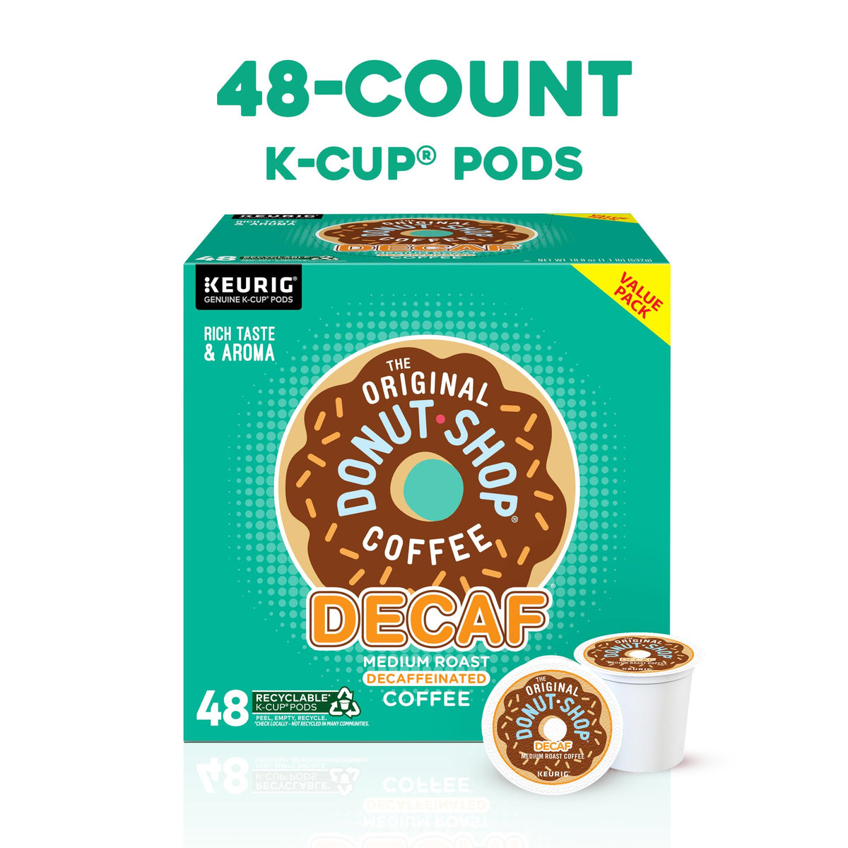 The Original Donut Shop Decaf K-Cup Pods - Medium Roast, 48 Count (Keurig Compatible)