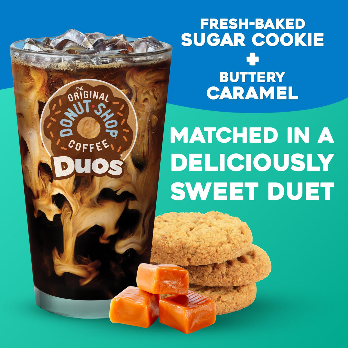 The Original Donut Shop ICED Duos Cookies + Caramel Coffee K-Cups — 60 Count (6 Packs of 10)