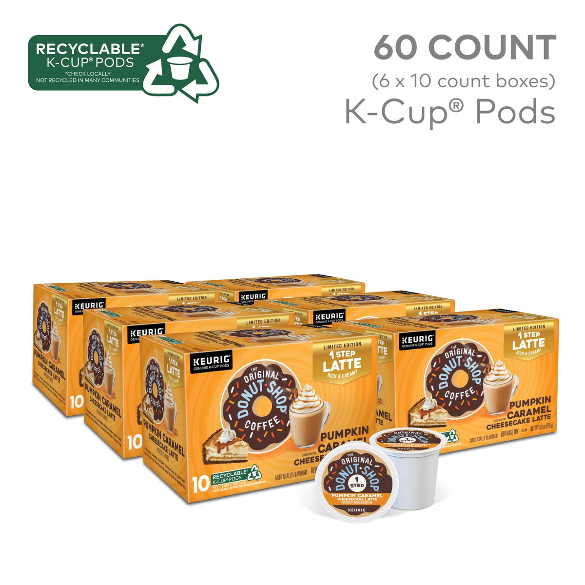 The Original Donut Shop Pumpkin Caramel Cheesecake Latte K-Cup Pods – 60 Count | Keurig Compatible