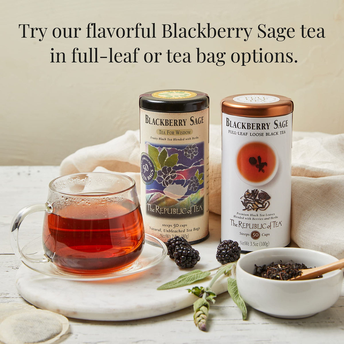 The Republic of Tea Blackberry Sage Black Tea, Refill Bag – 100 Tea Bags