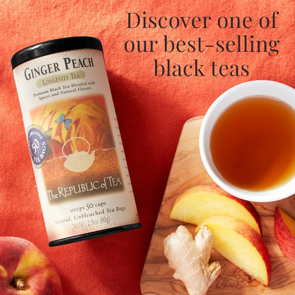 The Republic of Tea Ginger Peach Black Tea – Caffeinated, 100-Count Refill Pack