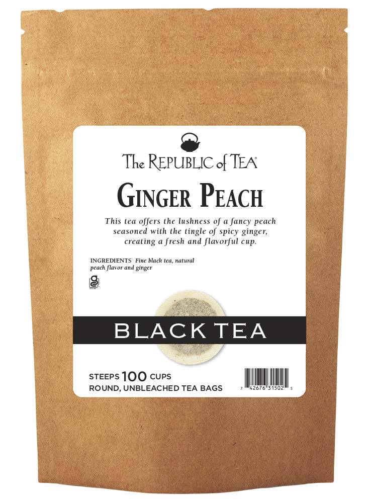 The Republic of Tea Ginger Peach Black Tea – Caffeinated, 100-Count Refill Pack