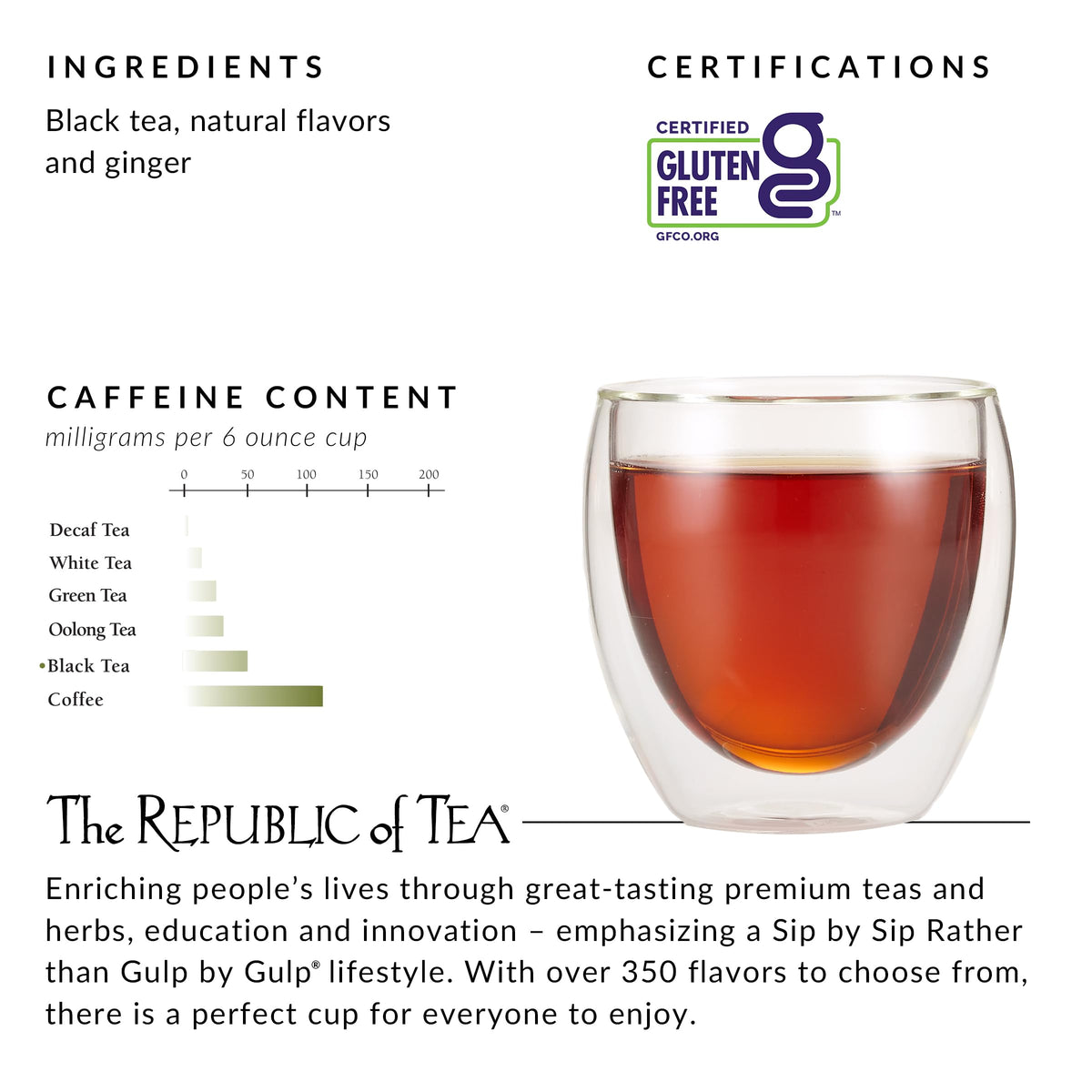The Republic of Tea Ginger Peach Black Tea – Caffeinated, 100-Count Refill Pack