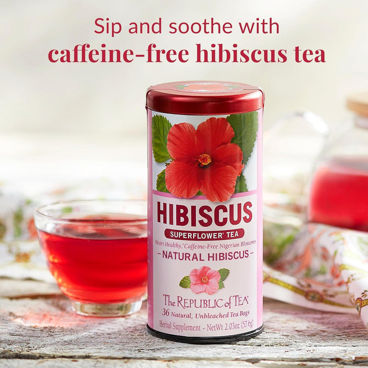 The Republic of Tea – Natural Hibiscus Tea Super Refill, 100 Tea Bags, Caffeine Free, Gluten Free