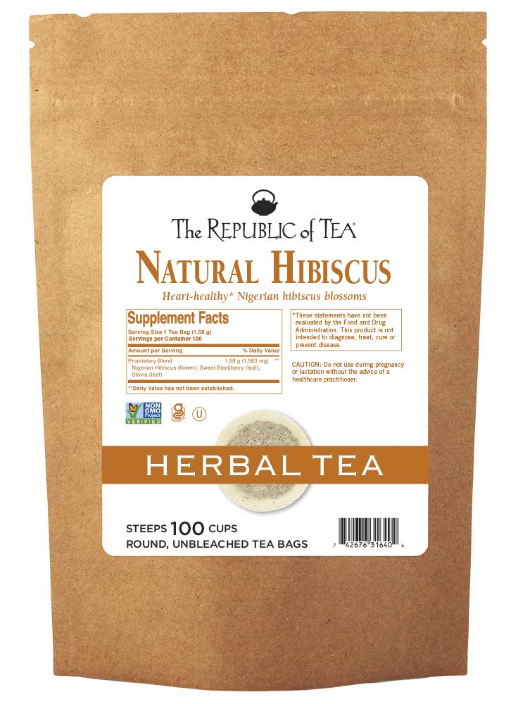 The Republic of Tea – Natural Hibiscus Tea Super Refill, 100 Tea Bags, Caffeine Free, Gluten Free