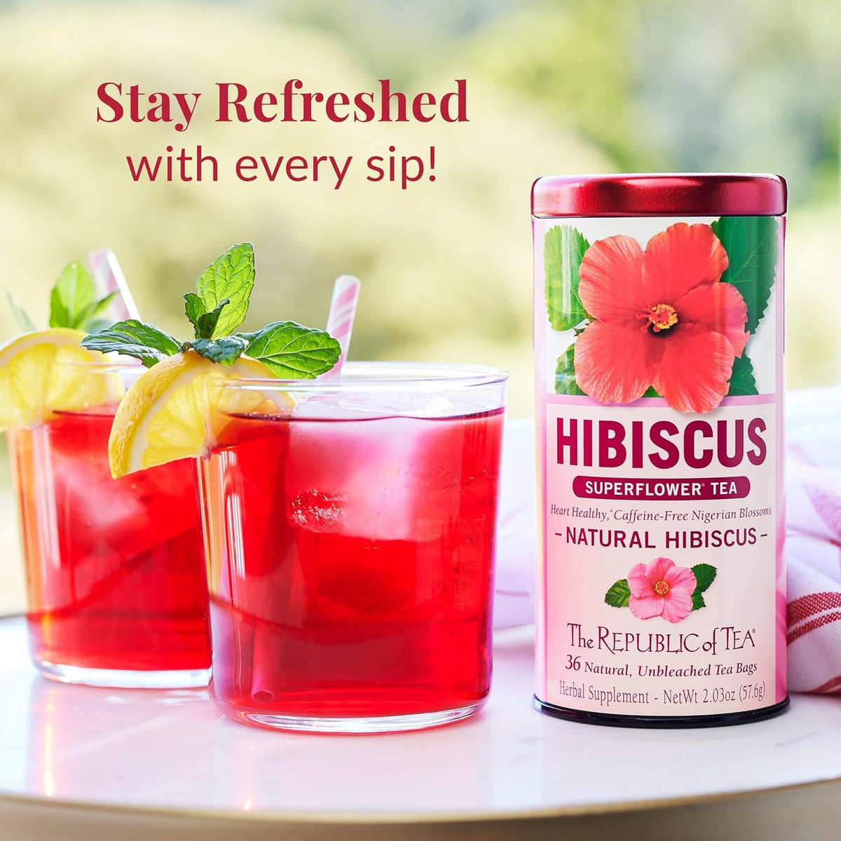 The Republic of Tea – Natural Hibiscus Tea Super Refill, 100 Tea Bags, Caffeine Free, Gluten Free