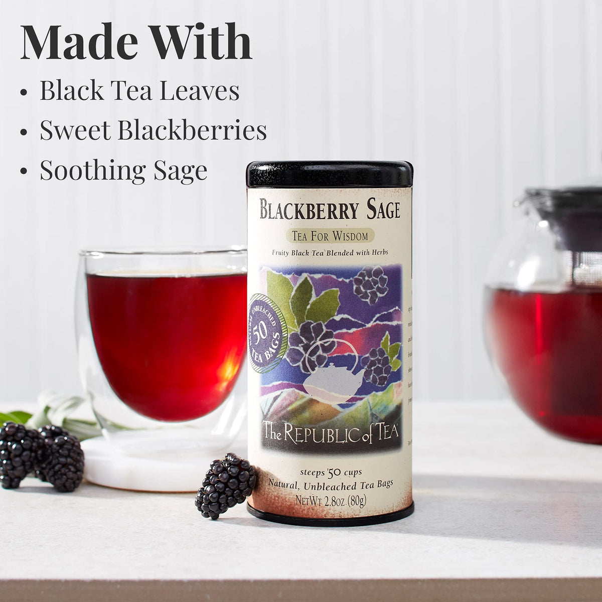 The Republic of Tea Blackberry Sage Black Tea, Refill Bag – 100 Tea Bags