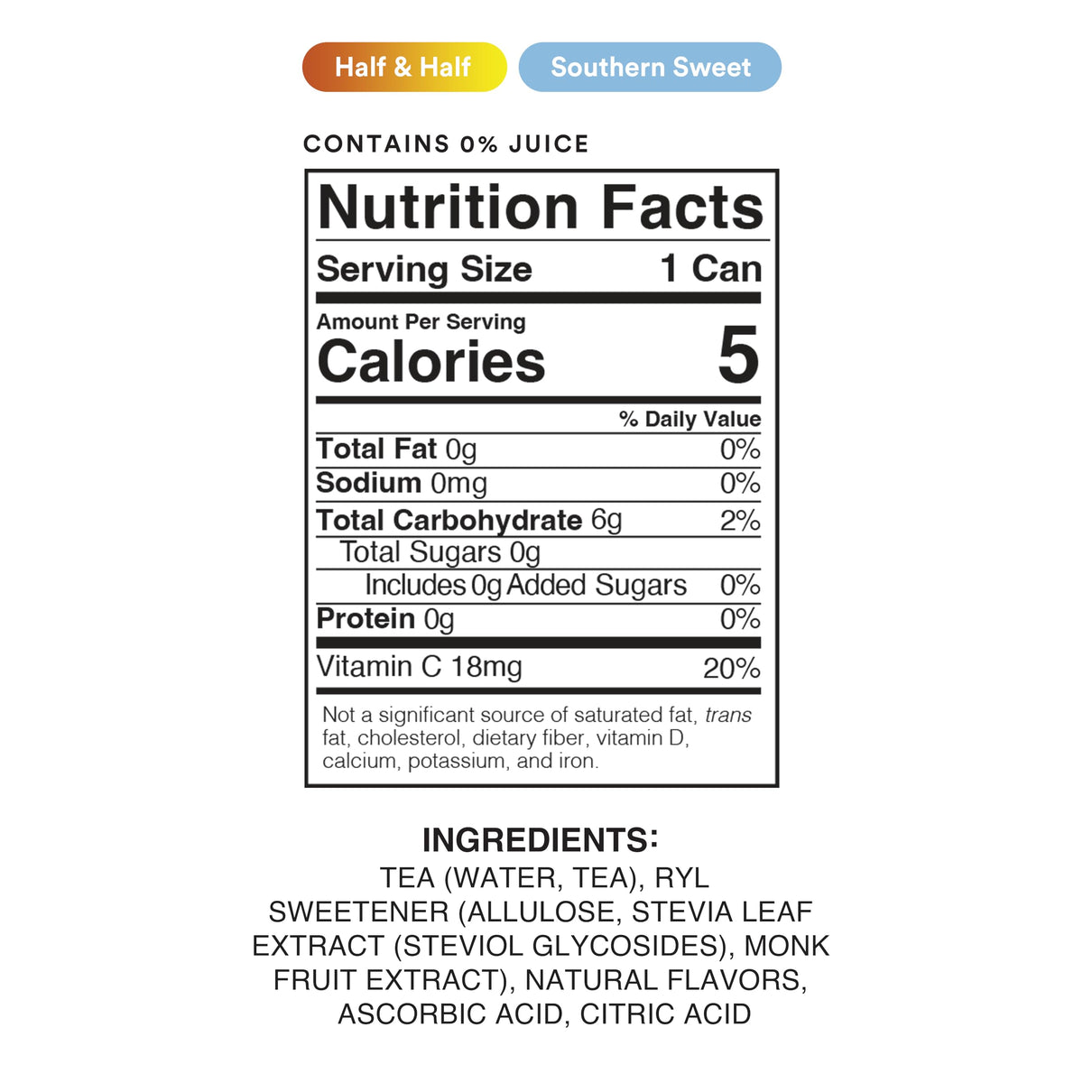 Ryl Co Front Porch Iced Tea – Sweet Tea & Half & Half, Zero Sugar, Low Calorie, Non-GMO, USA Made, 12-Pack, 16 fl oz
