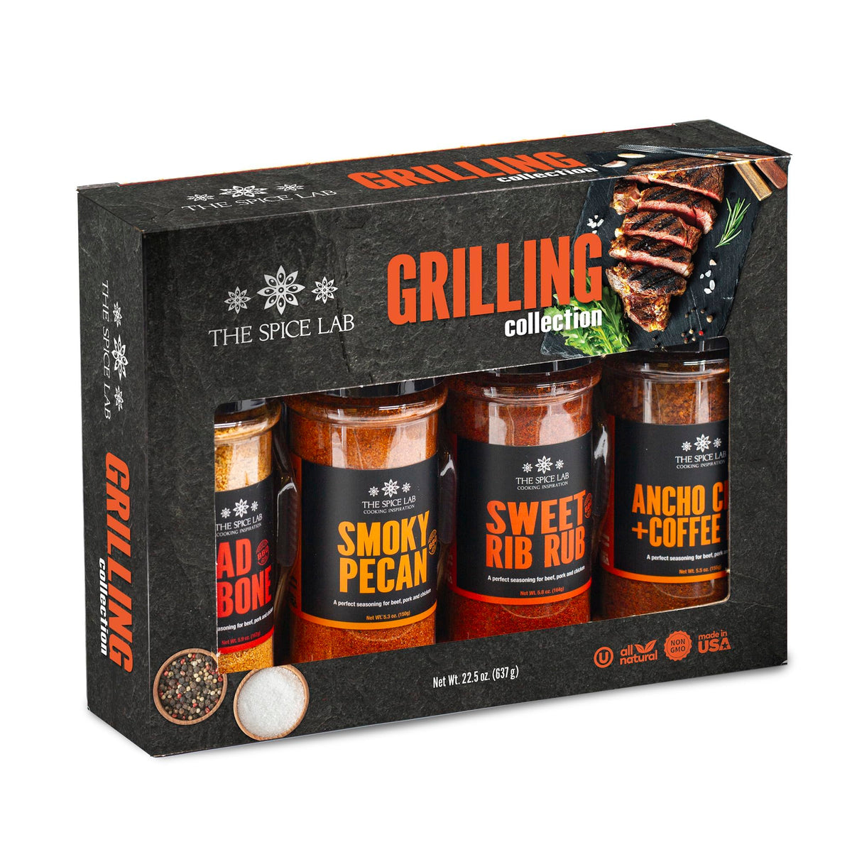 The Spice Lab Grilling Spices Gift Set – 4 BBQ Rubs for Grilling | Kosher Non-GMO, Made in USA