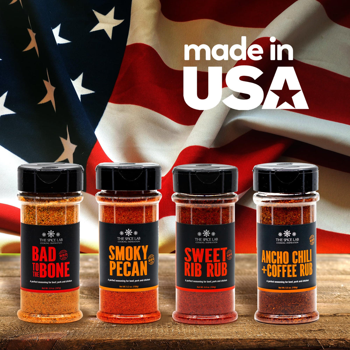 The Spice Lab Grilling Spices Gift Set – 4 BBQ Rubs for Grilling | Kosher Non-GMO, Made in USA