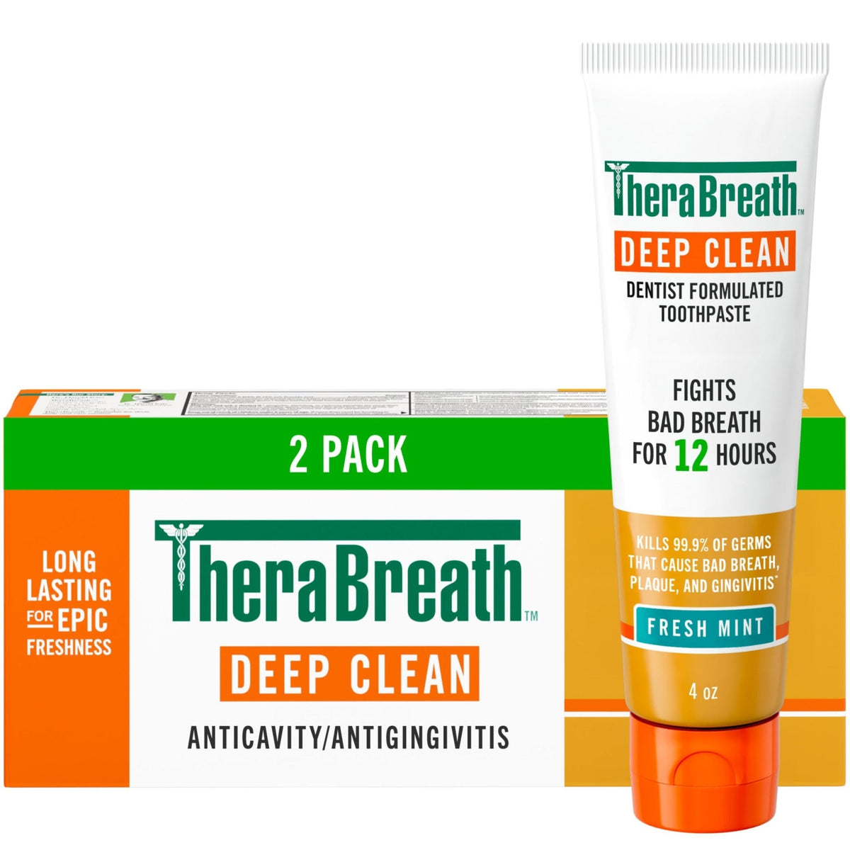 TheraBreath Deep Clean Toothpaste, Fresh Mint, 4 oz, 2-Pack