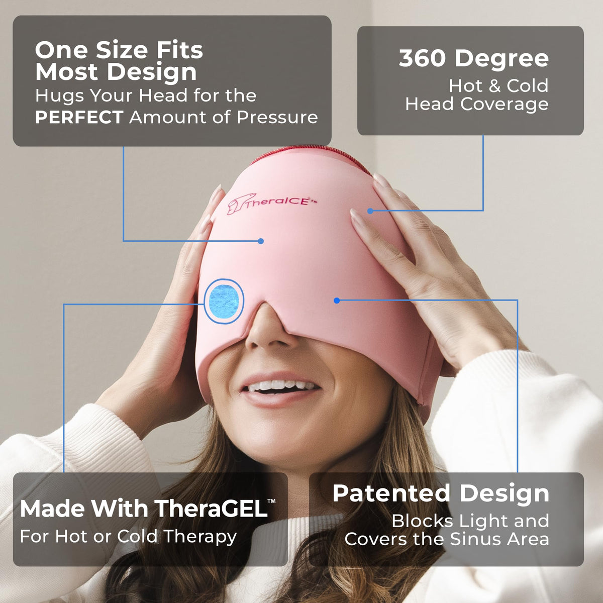 TheraICE Headache Relief Cap for Women, Headache Hat Migraine Ice Pack Mask
