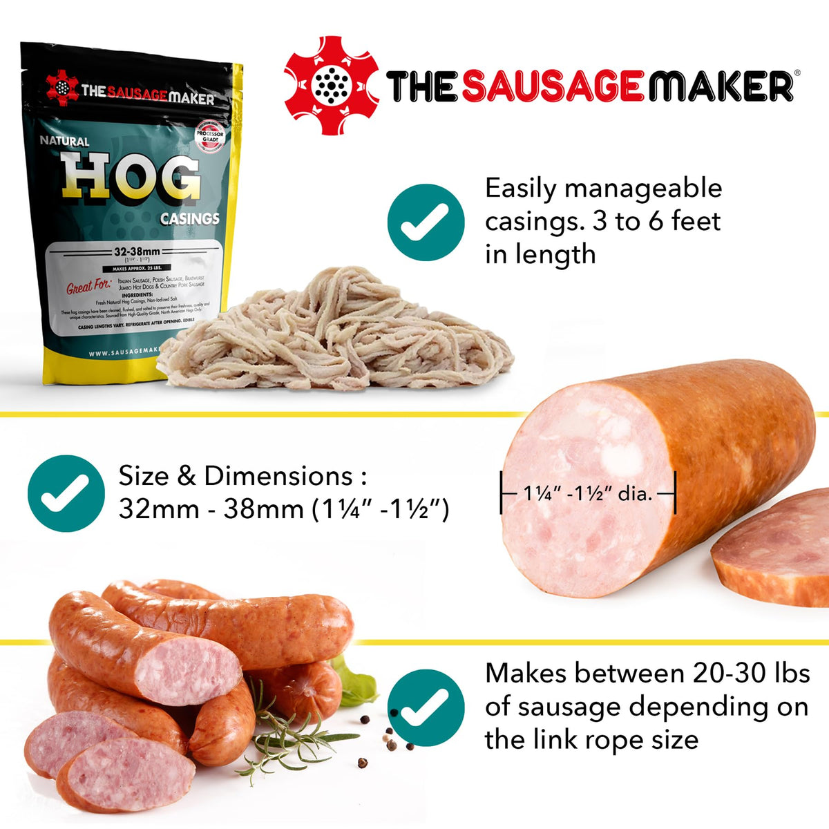 The Sausage Maker Natural Hog Casings 32-38mm – Edible, 25+ Lb Stuffing, Home Pack-2