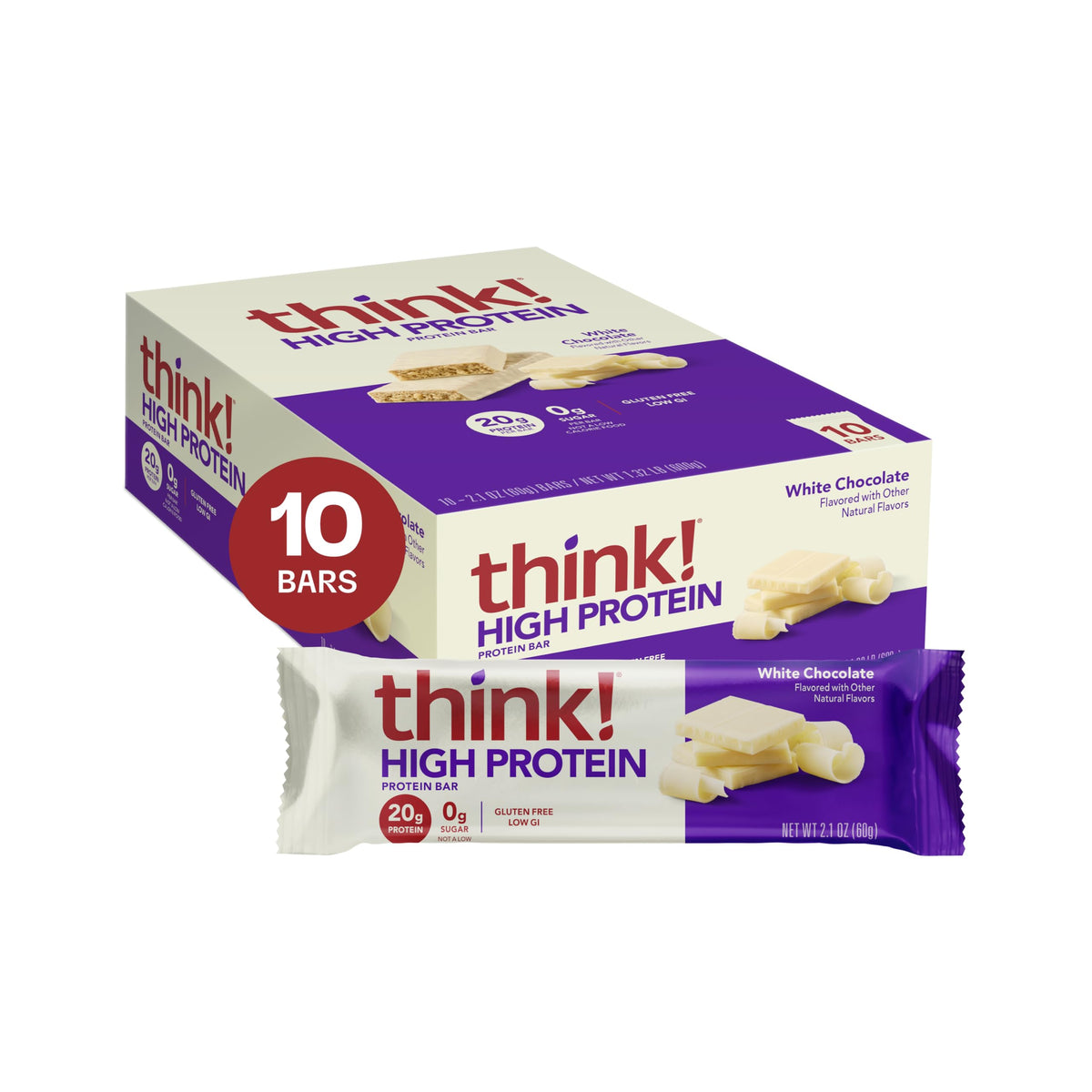 think! White Chocolate Protein Bars – 20g Protein, 0g Sugar, Gluten Free