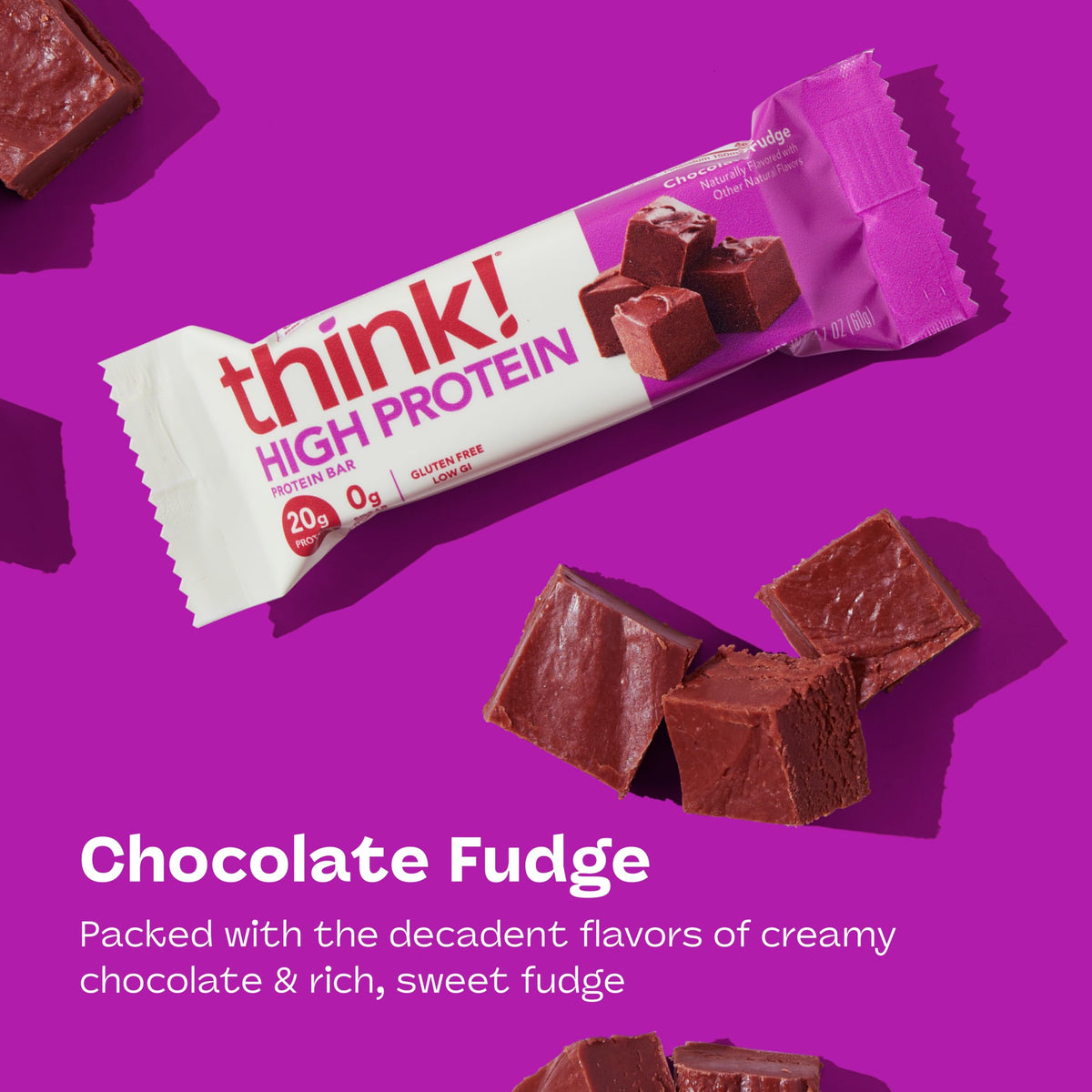 Think! Protein Bars – Chocolate Fudge, 20g Protein, Gluten Free & Kosher Friendly, 2.1 oz, 10 Bars
