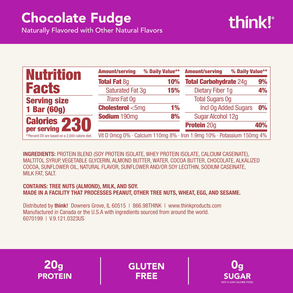 Think! Protein Bars – Chocolate Fudge, 20g Protein, Gluten Free & Kosher Friendly, 2.1 oz, 10 Bars