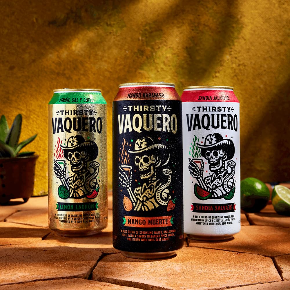 Thirsty Vaquero Agua Salvaje Variety Pack – Lime, Mango & Watermelon Jalapeño Sodas, 16oz Cans (12-Pack)