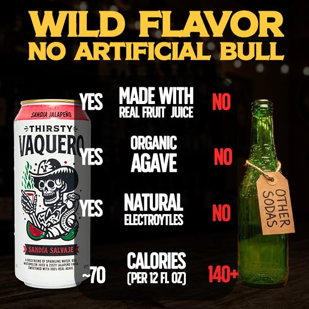 Thirsty Vaquero Agua Salvaje Variety Pack – Lime, Mango & Watermelon Jalapeño Sodas, 16oz Cans (12-Pack)