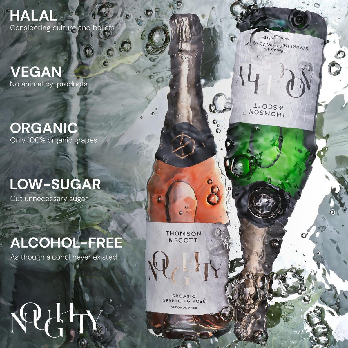 Thomson & Scott Noughty Sparkling Wine Celebration Bundle – Rosé + Chardonnay, 0% ABV, Organic